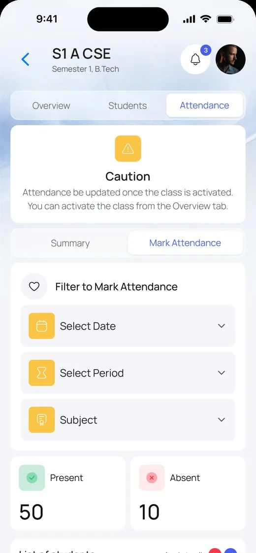 SchoolApp attendance screen on a phone